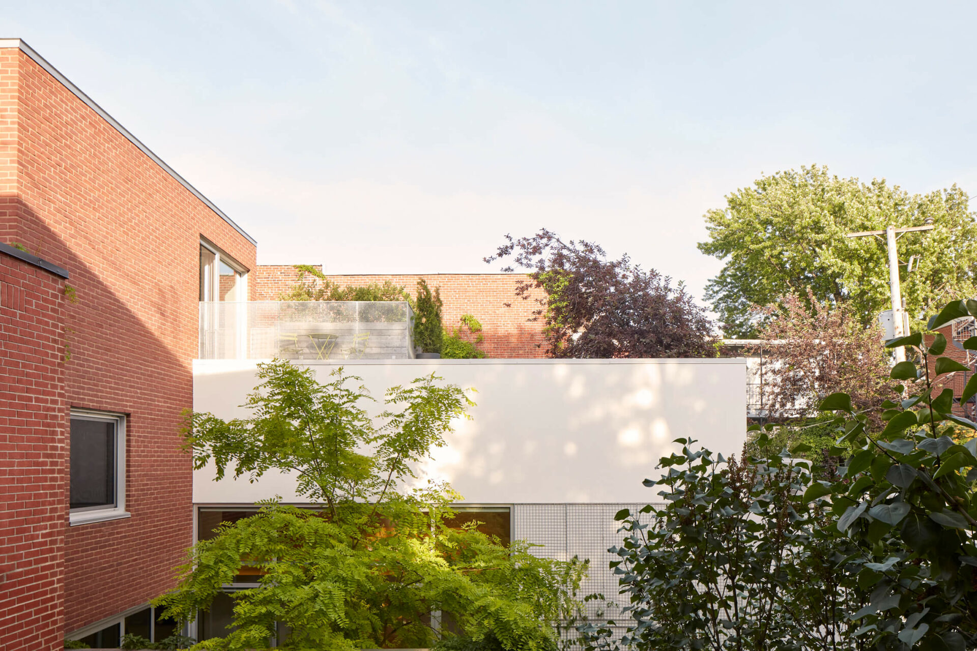 rénovation agrandissement duplex Montréal brique rouge cour intérieure toit-terrasse jardin toit végétalisé · la Shed architecture